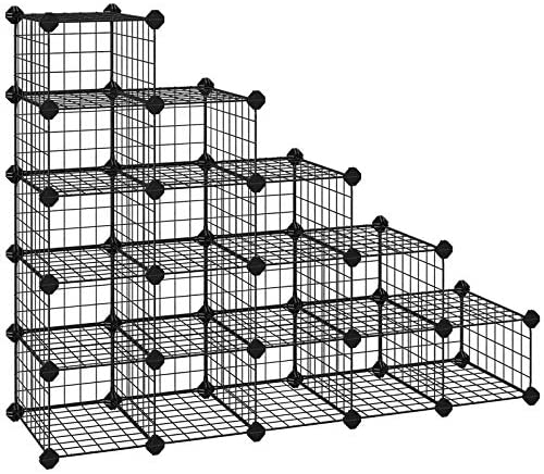 SONGMICS Zapatero Modular con 15 Cubos, Rejilla de Alambre de Metal