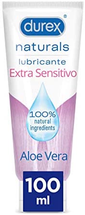 Durex Naturals Extra Sensitivo Lubricante Base Agua, Aloe Vera,% Natural Sin Fragancia, Colorantes ni Agentes Irritantes, 100 Ml