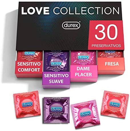 Durex – Preservativos Love Collection sabor fresa, dame placer, sensitivo suave y sensitivo comfort – 30 condones