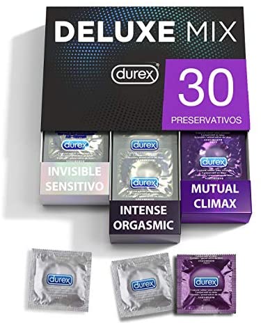 Durex Preservativos Surprise Me Deluxe Mixtos Invisible, Intense y Mutual Climax, 30 Condones