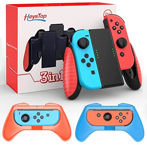 HEYSTOP Compatible con Nintendo Switch y Switch Grips (3 Piezas), Estuche Protector Handle Kits para Grip Compatible con Nintendo Switch Controller,Rojo & Azul | Ofertas, descuentos %, chollos, y