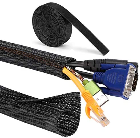 MOSOTECH Organizador Cables, 2 X 1.6m Cubre Cables Expandible con Corte Fácil Negro Bridas, Organizador de Cables Mesa a Prueba de Polvo para Office y PC Escritorio, Ø19mm, Negro