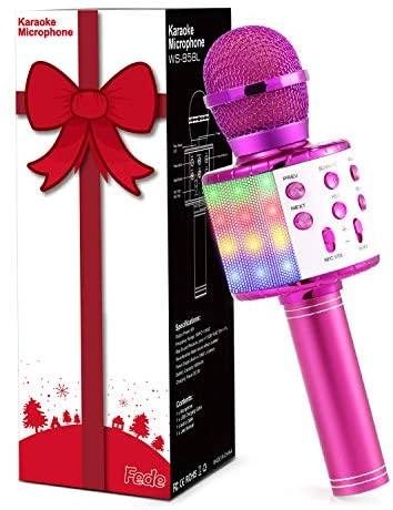 Fede Micrófono Karaoke Bluetooth, Microfono Inalámbrico Karaoke Portátil con luz LED Multicolor para Niños Canta Partido Musica, Compatible con Android/iOS PC o Teléfono Inteligente