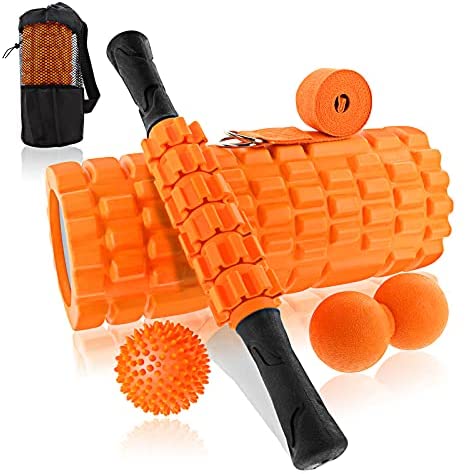 BNEHHOV Rodillo Muscular 6 en 1 Foam Roller Kit Rodillo de Espuma Rulo Masaje Bolas con Pinchos Cinturón Auxiliar para Relajación Profunda de Piernas y Partes Cuerpo Adoloridas