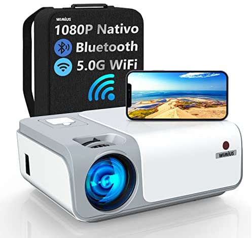 Proyector WiFi Bluetooth 9000 Lúmenes, WiMiUS Proyector Full HD 1080P Nativo Soporte 4K, Proyector WiFi Digital 4D y Función de Zoom 50%, Portátil Proyector Cine en Casa para iOS/Android/PS4/TV Stick