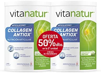 Vitanatur – Collagen Antiox, Complemento Alimenticio con ingredientes que poseen Acción Antioxidante y adecuados para la Nutrición Articular, Sabor Frutos Rojos – Pack 2 Botes x 360 g