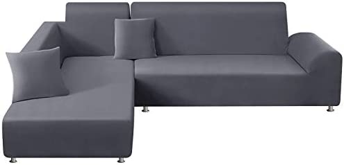 TAOCOCO Funda para sofá en Forma de L Funda elástica elástica 2 Juegos para con Funda de cojín de 2 Piezas (Gris Claro, 2 plazas + 3 plazas)