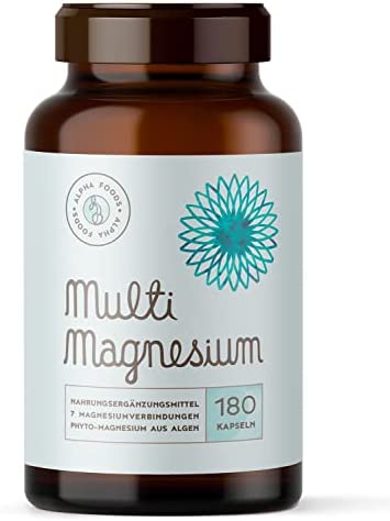 Multi-Magnesio 180 cápsulas, Altamente dosificado – 7 fuentes de magnesio bioactivo, Con fito-magnesio – 2140mg de magnesio y 300mg de magnesio elemental por dosis diaria