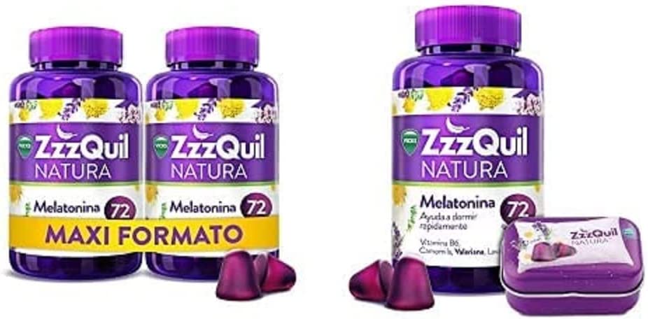 ZzzQuil Natura Pastillas para dormir en formato gummy, a base de melatonina y extractos de lavanda, valeriana y camomila, 72 x2 gummies