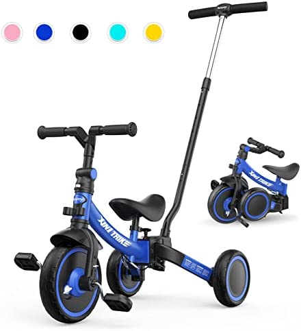 besrey 7 en 1 Triciclo para niños pequeños con manija de Empuje de dirección para 1-5 años,Triciclo,Bicicleta,Carro de Equilibrio,Caminante, Altura del Asiento Regulable,Azul