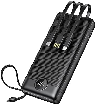 Power Bank 20000mAh con Cable de Carga Integrado USB C 22.5W PD3.0 QC4.0 Bateria Externa Carga Rapida VRURC Bateria Cargador Portátil con 4 Salidas y 2 Entradas Compatible con Smartphones