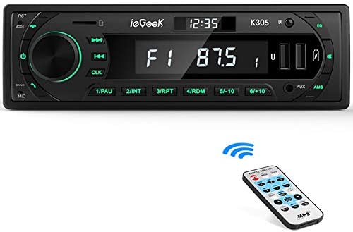Radio Coche RDS, ieGeek 1DIN Autoradio Bluetooth 5.0 Estéreo, Luz de Botón 7 Colores, 60W X 4 Soporta FM/AM/AUX/MP3/WMA/WAV/USB/SD/Control Remoto, Reloj de visualización, Guardar 30