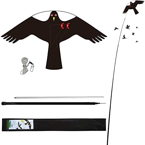Laptony espantapájaros Cometa voladora Cultivos Protector de Aves halcón Cometa voladora para el jardín y la Granja Cometa con Poste telescópico de 6 m