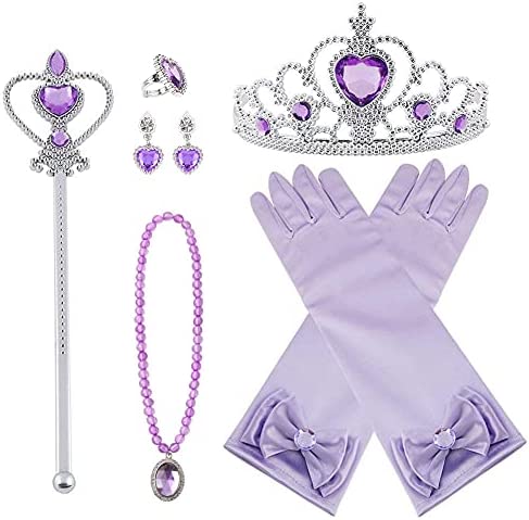Vicloon Princesa Vestir Accesorios 8Pcs Regalo Conjunto de Belleza Corona Anillo Sceptre Collar Pendientes Guantes para Niña