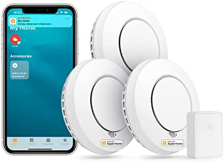 Meross Detector de Humo WiFi – Alarmas de Humo para Casa, Detector de Alarma de Humo Inteligente con Hub, Compatible con Apple HomeKit, con Silencio y Autotest, Probado Según EN 14604, Paquete de 3