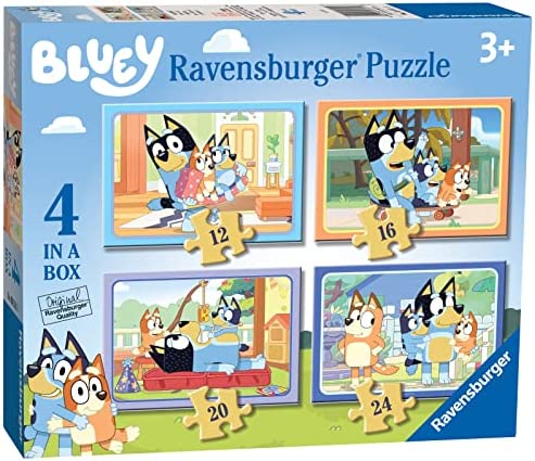 Ravensburger – Puzzle Bluey, Colección Puzzle 4 in a box, 10, 12, 14, 16 Piezas, Puzzle para Niños, Edad Recomendada 3+ Años