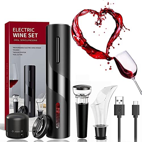 Sacacorchos eléctrico usb 6 en 1, abridor de botellas de vino, abrebotellas inalámbrico, juego con cortador de papel y tapón de vacío y cable de carga USB