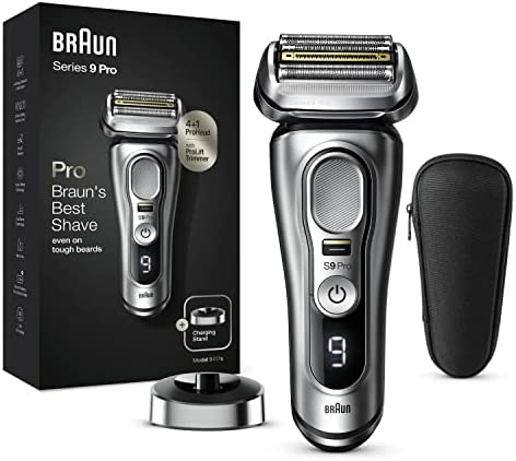 Braun Series 9 Pro Afeitadora Eléctrica Hombre, Máquina de Afeitar Barba con Cabezal 4+1 y Recortadora ProLift, Uso en Seco y en Mojado para Barba de 1, 3 y 7 días, 9417s, Cromo