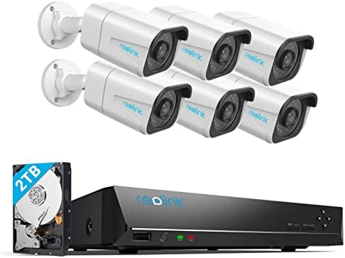 Reolink 4K Kit Cámaras de Vigilancia PoE H.265, 4X 8MP Detección de Personas/Vehículos Cámaras IP PoE Exterior y 8CH NVR con 2TB HDD para Grabación 24/7, Vision Nocturna, Audio, Alertas, RLK8-800D4