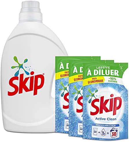 SKIP – Kit de detergente para diluir Active Clean x90 lavados (3 pack de 500 ml + 1 botella vacía)