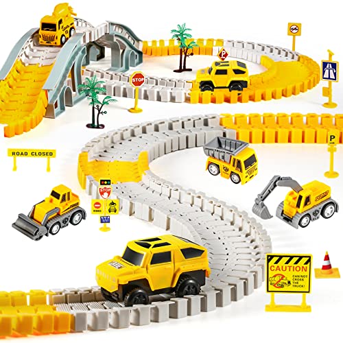 kizplays 260 Piezas Car Racing Track 6 Excavator Toy Autopista de 3 4 5 6 Años Flexible Track Crane Games Electric Car para Niños Regalo