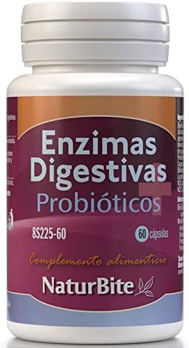 NaturBite Enzimas Digestivas Probióticos 60 cápsulas Reducción del Ph intestinal evitando la invasión de organismos patógenos. Mejora del proceso digestivo facilitando la absorción de nutrientes.