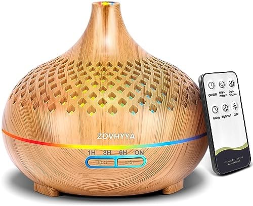 ZOVHYYA 500ML Difusor de Aroma Difusor de Aroma Humidificadores con 7 LED Control Remoto Difusor de Aceite Esencial con 4 Temporizador 2 Patrones de Pulverización para Oficina Casa