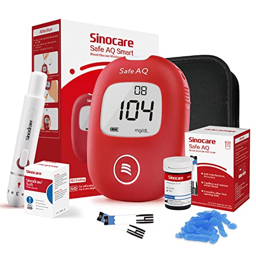 Sinocare Kit Medidor de Glucosa en Sangre, 25 x Tiras de Prueba y Dispositivo de Punción – mg/dL (Safe AQ Smart)