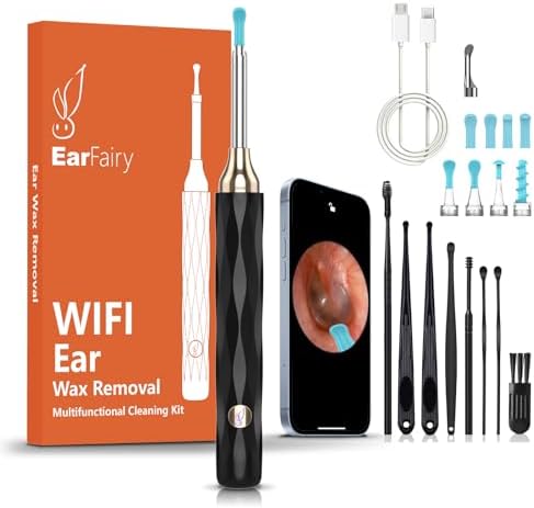 EarFairy Otoscopio Limpiador de cerumen otoscopio medico profesional WiFi de ultra alta definición con 6 puntas de silicona suave y segura bastoncillos oidos compatible con Android e iOS