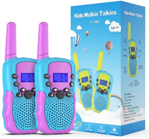 Kearui Walkie Talkie Niños, 2 Pack Walkie Talkie para Niños 8 Canales LCD Pantalla VOX Larga Distancia 3KM, Linterna Incorporado Juguete Regalos para Niños de 3-12 años (Naranja)