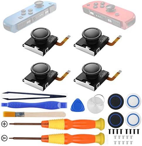 GULIkit Hall Effect Switch Joycon Joystick Replacement 4 Pieces, Upgraded No Drift ThumbStick for Switch/Switch OLED/Switch Lite Joycon, Low Power Left/Right Joystick with Repair Tool,Thumbstick Cap