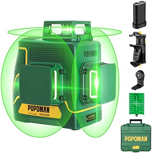 Nivel Laser verde POPOMAN 3×360 °, Láser profesional 3D de 45 m, Placa de Destino, Nivel Laser Autonivelante, Autonivelación y Modo de Pulso al Aire Libre, Soporte Magnético, Caja de Regalo