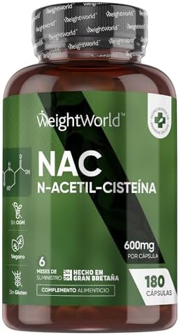 NAC N-Acetil-Cisteína 600mg – 180 CápsulasPotente Antioxidante y Aminoácido Natural para el GlutatiónAlta Biodisponibilidad para 6 Meses de SuministroVegano, Sin OGM y Sin Gluten