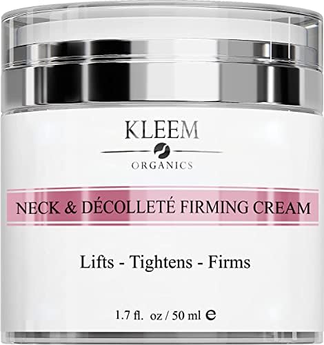 Kleem Organics Crema Cuello y Escote Reafirmante con Péptidos y Retinol – Crema Orgánica para Reducir las Arrugas, las Líneas del Cuello, las Manchas de la Edad y la Flacidez de la Piel