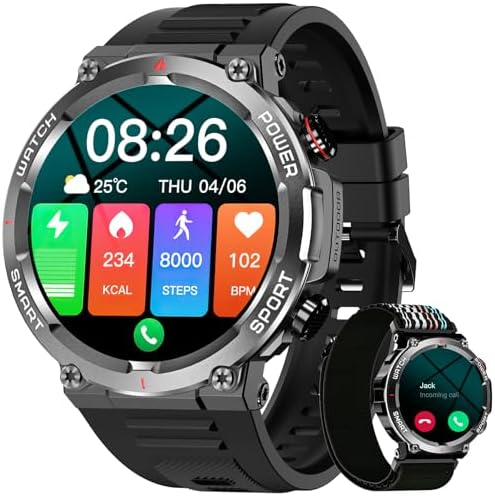 Blackview Reloj Inteligente Hombre – Llamadas Bluetooth, 1,39" Smartwatch con Pulsómetro/Oxímetro (SpO2)/Monitor de Sueño/Podómetro, 100 Modos Deportivos Pulsera Actividad para Android iOS (2 Correas)
